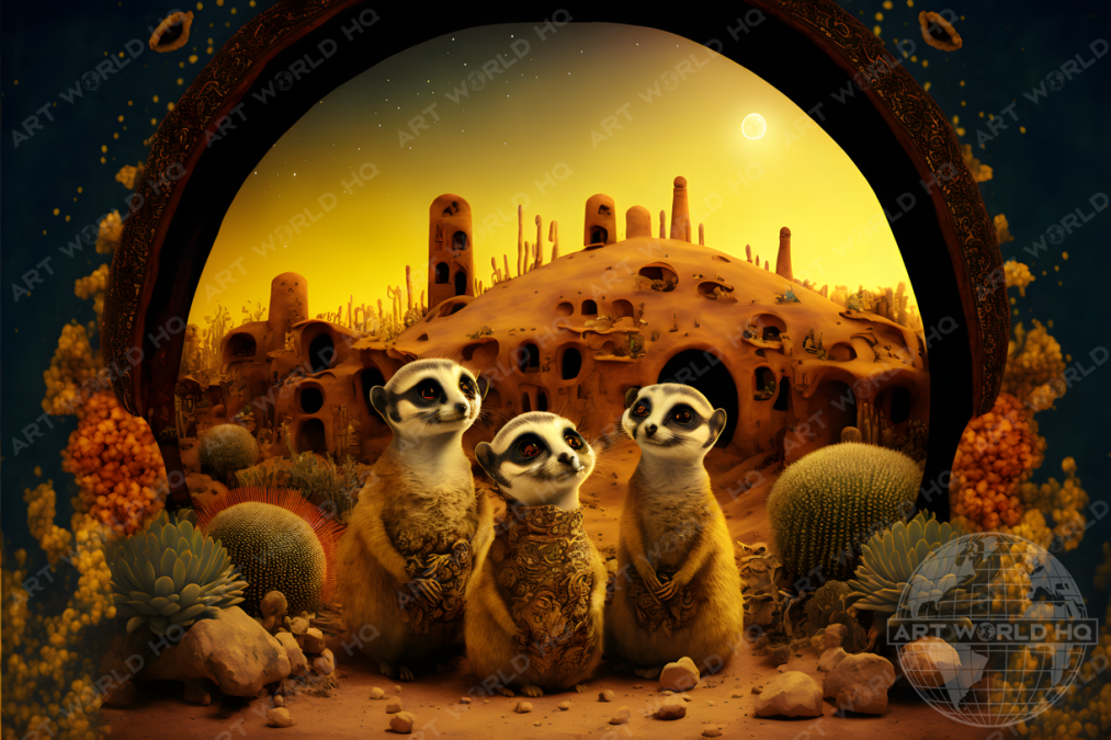 Meerkats in front of a Nighttime City