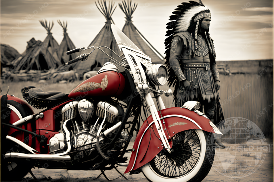 Native American Indian Chief and Indian Motorcycle