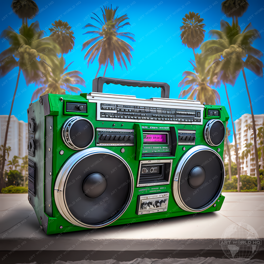 80's Green Ghettoblaster with Palm Trees