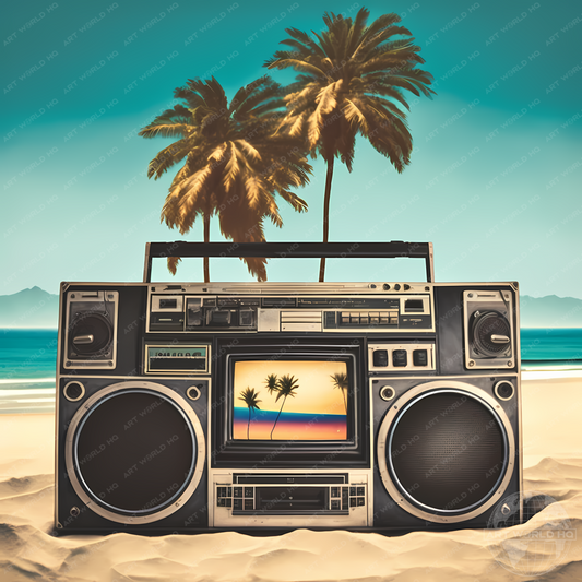 80's Ghettoblaster TV on Tropical Beach