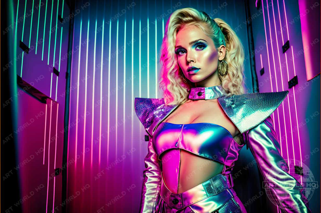 Retro Futuristic Heroine in Shiny Outfit