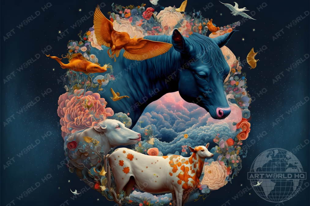 Farmyard Animals in an Abstract Surreal Setting