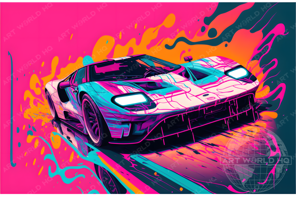 Stunning and Colorful Pop Art Print of Supercar